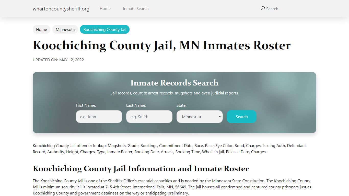 Koochiching County Jail, MN Jail Roster, Name Search